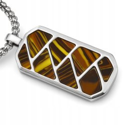 Naszyjnik stal srebrny wisiorek stylizowany na drewno wzór cięty stal 316L