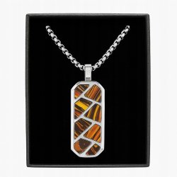 Naszyjnik stal srebrny wisiorek stylizowany na drewno wzór cięty stal 316L