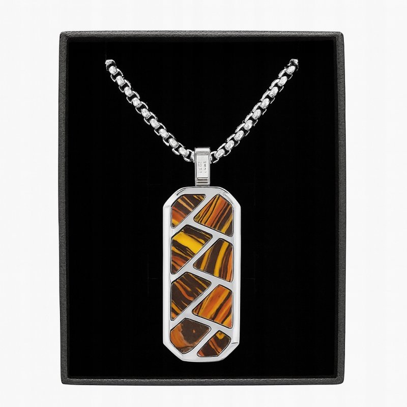 Naszyjnik stal srebrny wisiorek stylizowany na drewno wzór cięty stal 316L