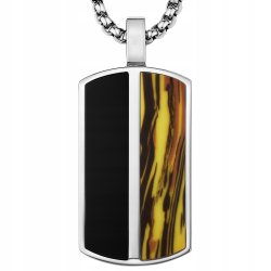 Naszyjnik stal srebrny wisiorek stylizowany na drewno ciemny stal 316L