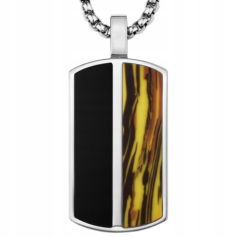 Naszyjnik stal srebrny wisiorek stylizowany na drewno ciemny stal 316L