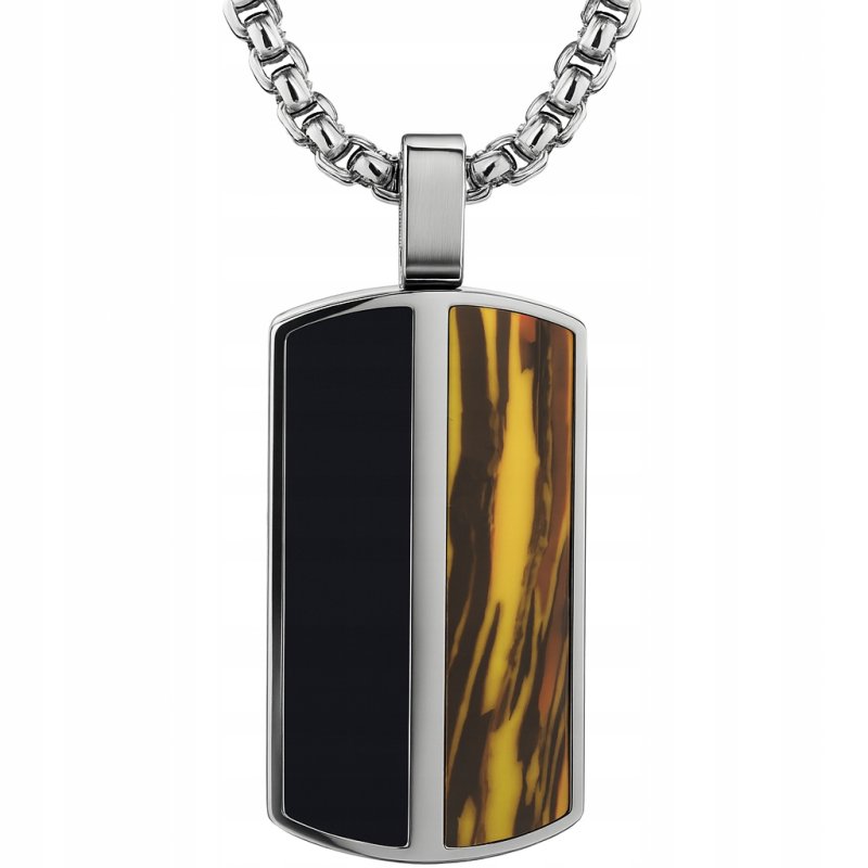 Naszyjnik stal srebrny wisiorek stylizowany na drewno ciemny stal 316L