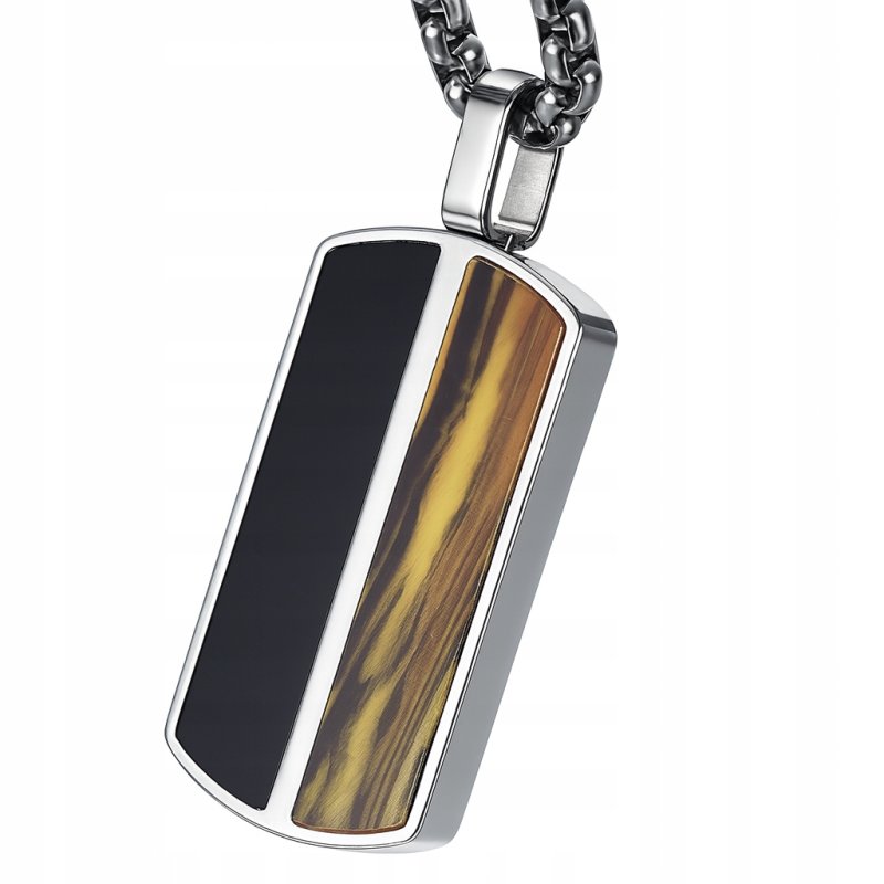 Naszyjnik stal srebrny wisiorek stylizowany na drewno ciemny stal 316L