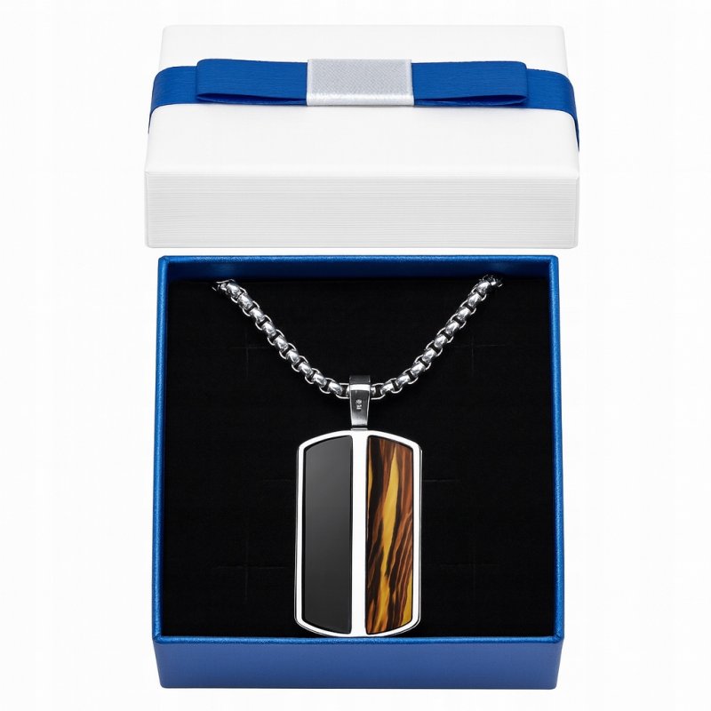 Naszyjnik stal srebrny wisiorek stylizowany na drewno ciemny stal 316L