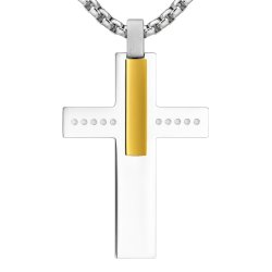 Naszyjnik krzyż stal srebrny złota belka kropki stal 316L