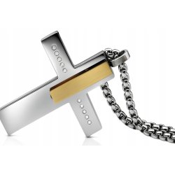 Naszyjnik krzyż stal srebrny złota belka kropki stal 316L