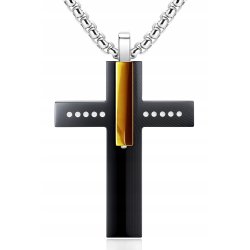 Naszyjnik krzyż stal czarny złota belka kropki stal 316L