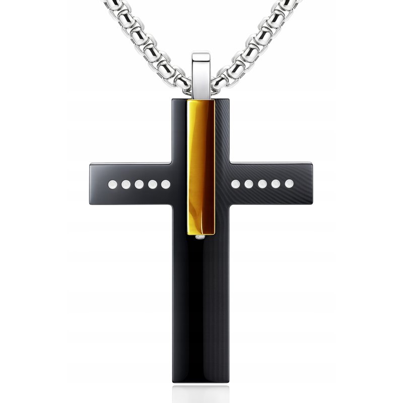 Naszyjnik krzyż stal czarny złota belka kropki stal 316L