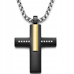 Naszyjnik krzyż stal czarny złota belka kropki stal 316L