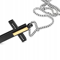 Naszyjnik krzyż stal czarny złota belka kropki stal 316L