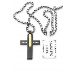 Naszyjnik krzyż stal czarny złota belka kropki stal 316L