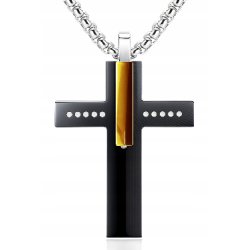 Naszyjnik krzyż stal czarny złota belka kropki stal 316L
