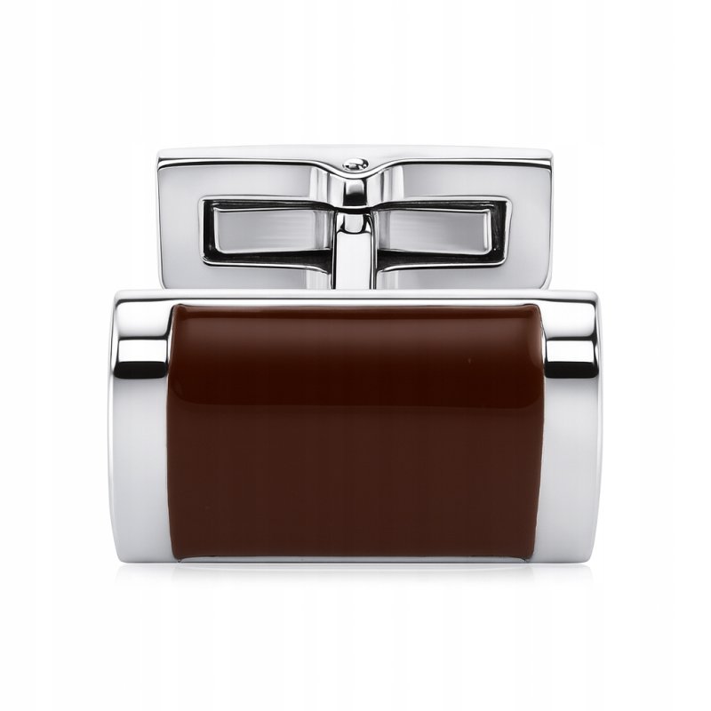 Srebrne spinki do mankietów koszuli brązowe stal szlachetna 316L