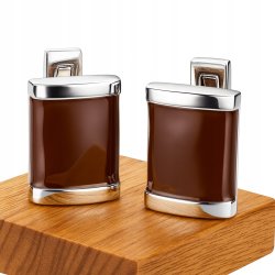 Srebrne spinki do mankietów koszuli brązowe stal szlachetna 316L