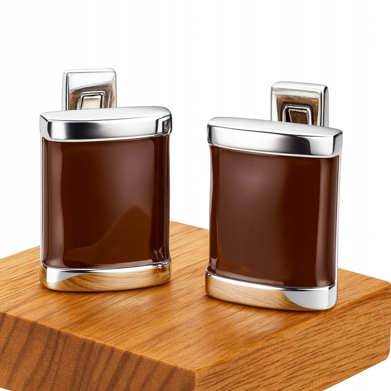 Srebrne spinki do mankietów koszuli brązowe stal szlachetna 316L