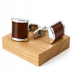 Srebrne spinki do mankietów koszuli brązowe stal szlachetna 316L