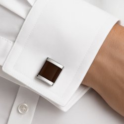 Srebrne spinki do mankietów koszuli brązowe stal szlachetna 316L