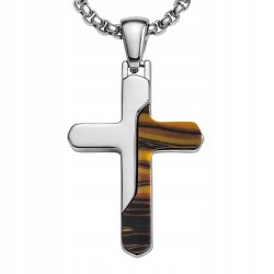 Naszyjnik srebrny krzyżyk stylizowany na drewno hipoalergiczny stal 316L