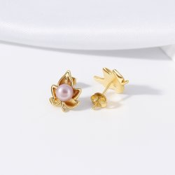 Srebrne kolczyki listki liście perły sztyft wkrętki srebro pozłacane 925