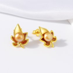 Srebrne kolczyki listki liście perły sztyft wkrętki srebro pozłacane 925