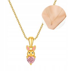 Naszyjnik srebrny łańcuszek królik serce cyrkonia srebro pozłacane próba 925