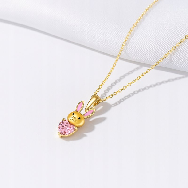 Naszyjnik srebrny łańcuszek królik serce cyrkonia srebro pozłacane próba 925