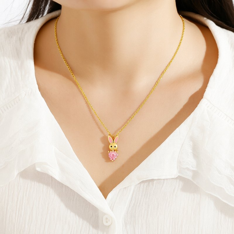 Naszyjnik srebrny łańcuszek królik serce cyrkonia srebro pozłacane próba 925