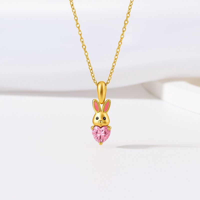 Naszyjnik srebrny łańcuszek królik serce cyrkonia srebro pozłacane próba 925