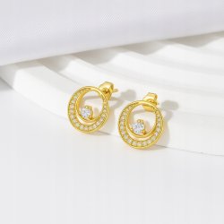 Srebrne kolczyki okrągłe sztyfty z cyrkoniami srebro pozłacane próba 925