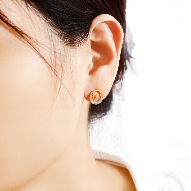 Srebrne kolczyki okrągłe sztyfty z cyrkoniami srebro pozłacane próba 925