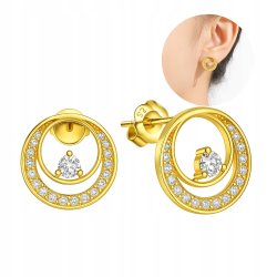 Srebrne kolczyki okrągłe sztyfty z cyrkoniami srebro pozłacane próba 925