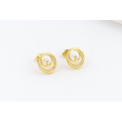 Srebrne kolczyki okrągłe sztyfty z cyrkoniami srebro pozłacane próba 925