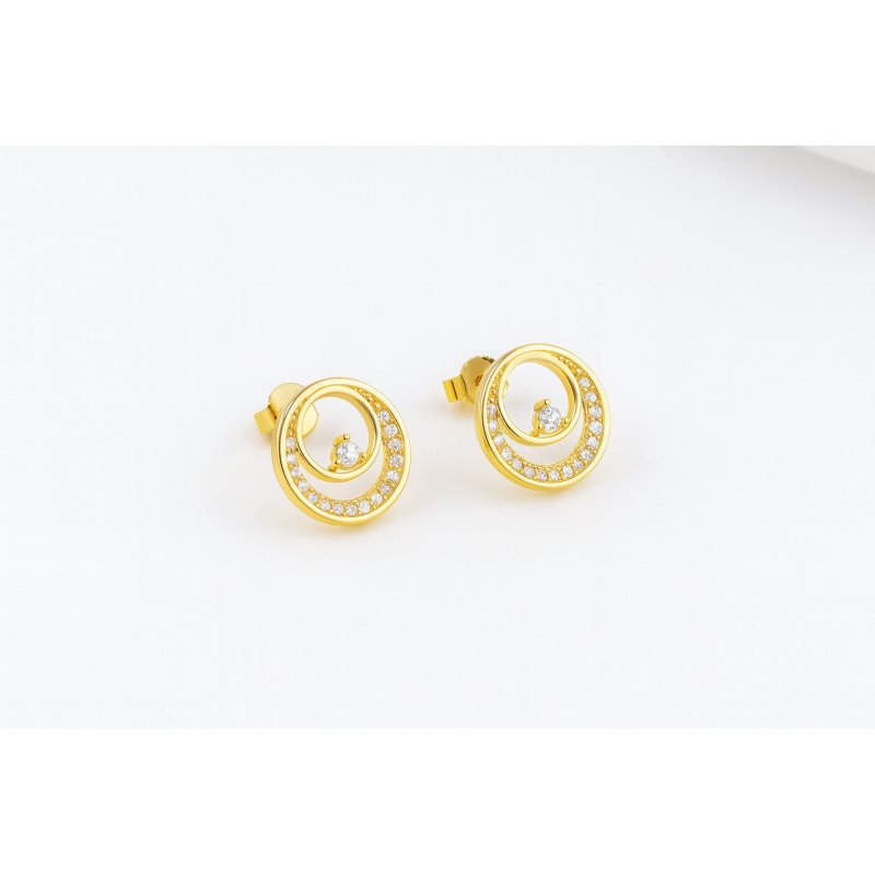 Srebrne kolczyki okrągłe sztyfty z cyrkoniami srebro pozłacane próba 925