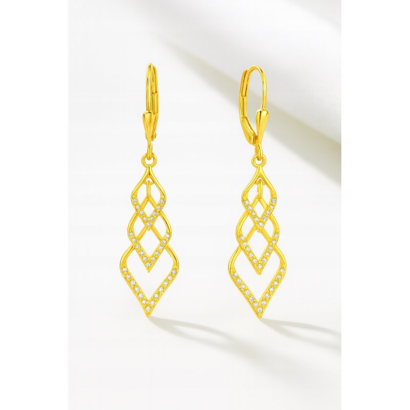 Długie kolczyki z cyrkoniami angielskie zapięcie srebro pozłacane 925