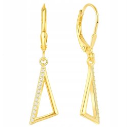 Srebrne kolczyki trójkąty z cyrkoniami srebro pozłacane próba 925
