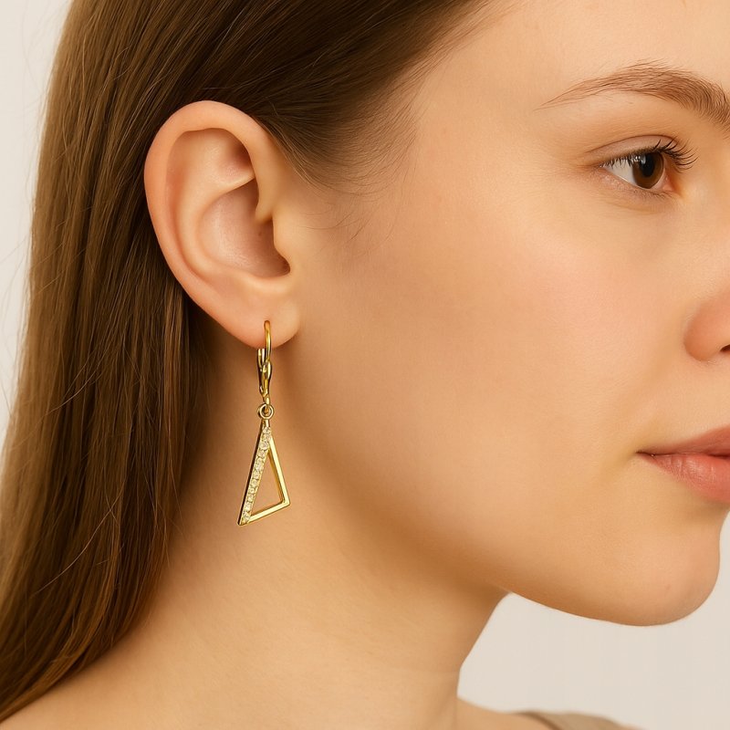 Srebrne kolczyki trójkąty z cyrkoniami srebro pozłacane próba 925