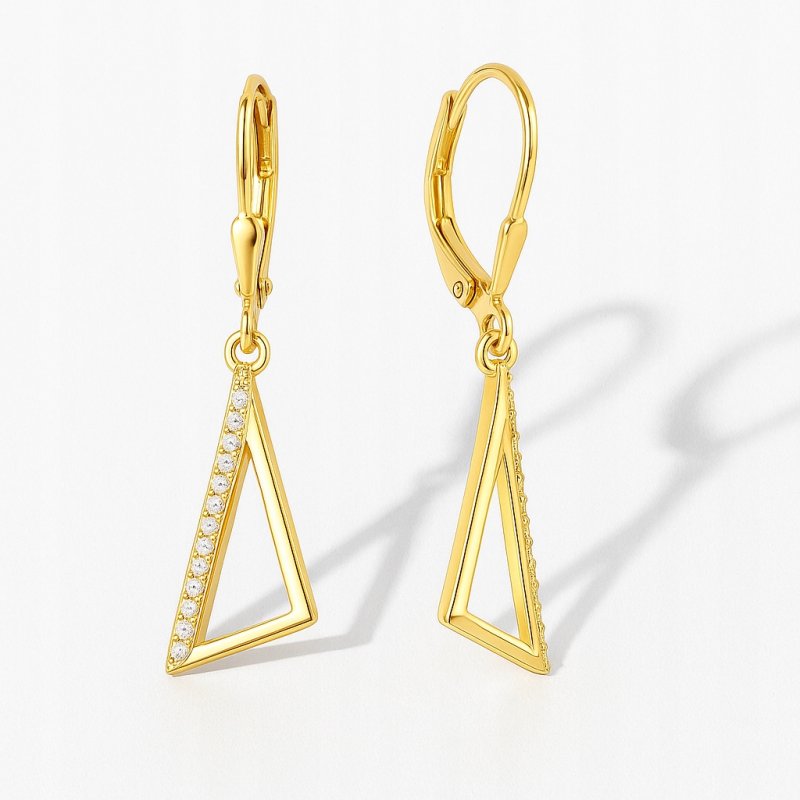 Srebrne kolczyki trójkąty z cyrkoniami srebro pozłacane próba 925