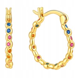 Srebrne kolczyki koła wielobarwne cyrkonie angielskie srebro pozłacane 925