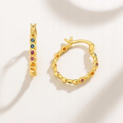 Srebrne kolczyki koła wielobarwne cyrkonie angielskie srebro pozłacane 925