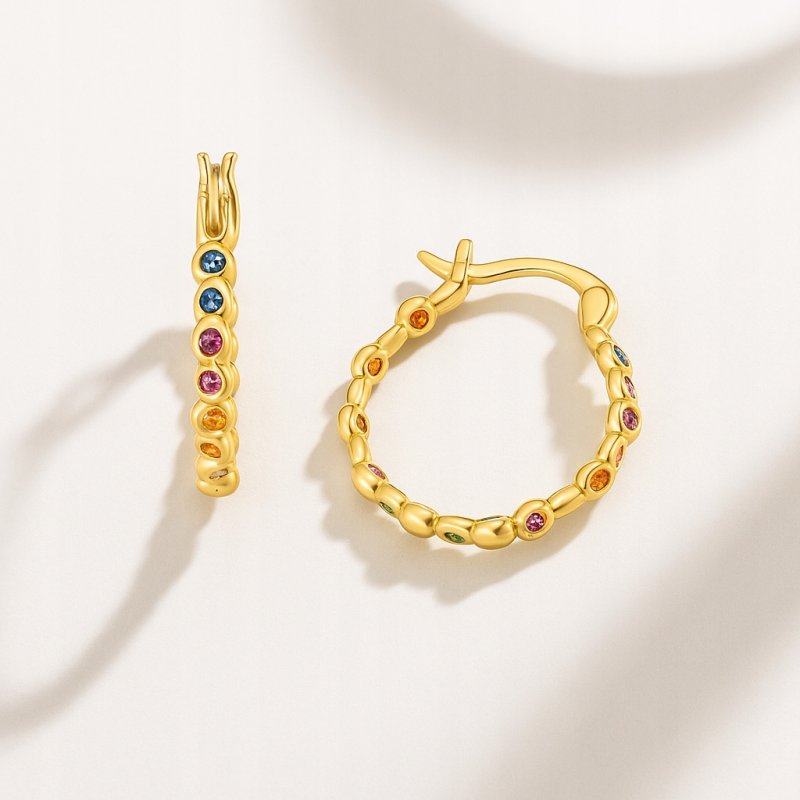 Srebrne kolczyki koła wielobarwne cyrkonie angielskie srebro pozłacane 925