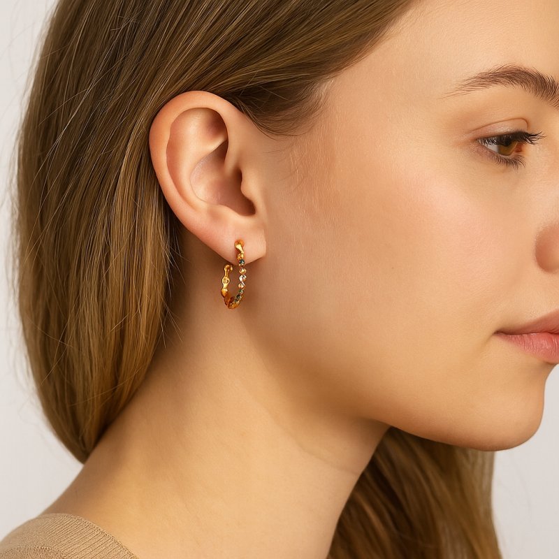 Srebrne kolczyki koła wielobarwne cyrkonie angielskie srebro pozłacane 925