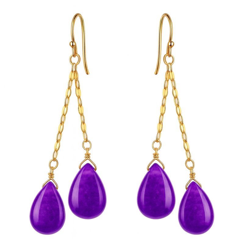 Srebrne kolczyki wiszące ametyst pozłacane srebro próba 925