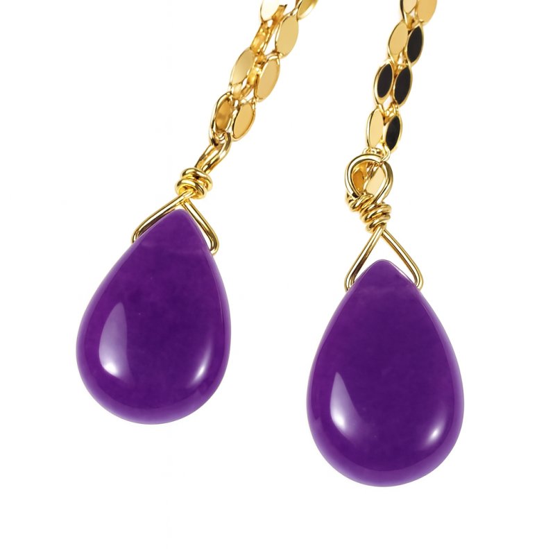Srebrne kolczyki wiszące ametyst pozłacane srebro próba 925
