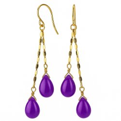 Srebrne kolczyki wiszące ametyst pozłacane srebro próba 925