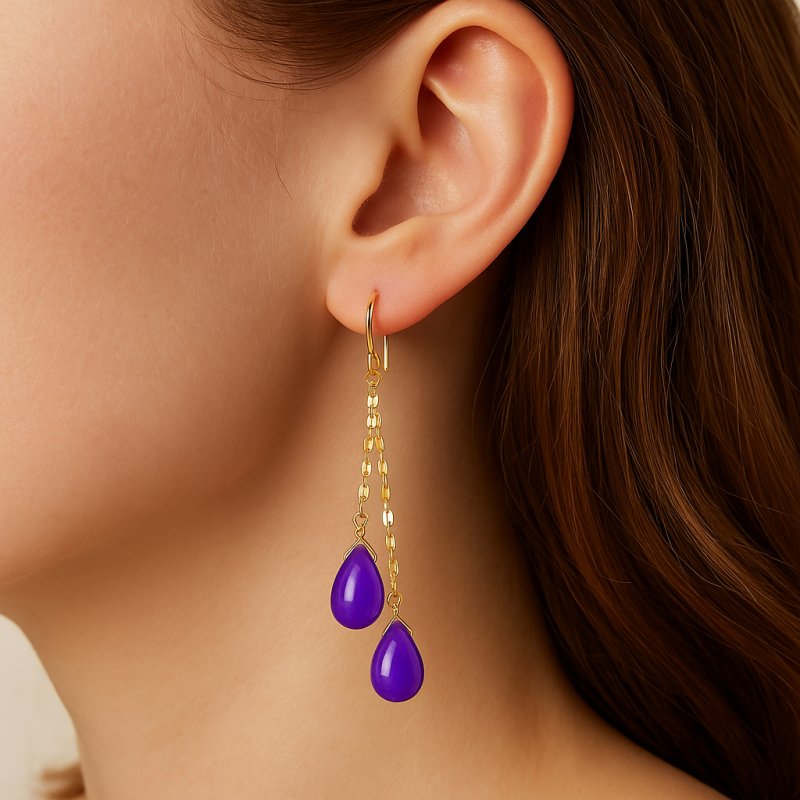 Srebrne kolczyki wiszące ametyst pozłacane srebro próba 925