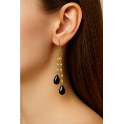 Srebrne kolczyki wiszące turmalin pozłacane srebro próba 925