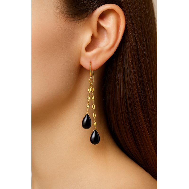 Srebrne kolczyki wiszące turmalin pozłacane srebro próba 925