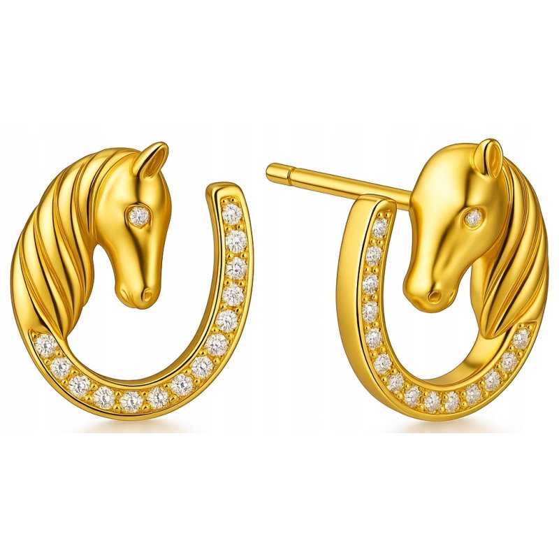 Kolczyki srebrne koniki podkowa srebro pozłacane próba 925 sztyfty