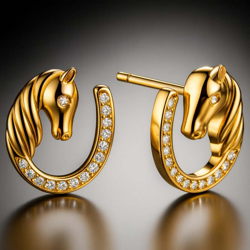 Kolczyki srebrne koniki podkowa srebro pozłacane próba 925 sztyfty