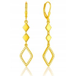 Kolczyki długie z cyrkoniami romby srebro pozłacane próba 925 angielskie